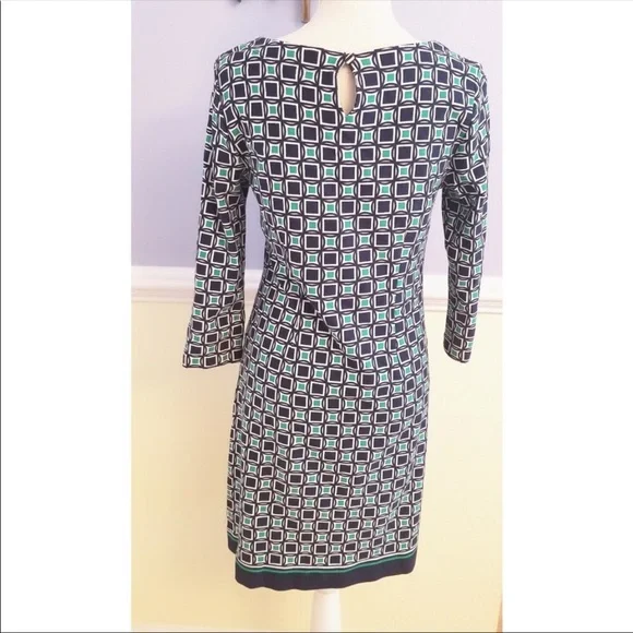 Talbots Geometric Print Sheath 3/4 Sleeve Petite Dress - Picture 2 of 6